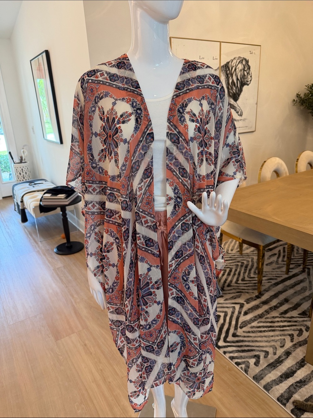 Xhilaration Mauve and Navy Boho Print Kimono